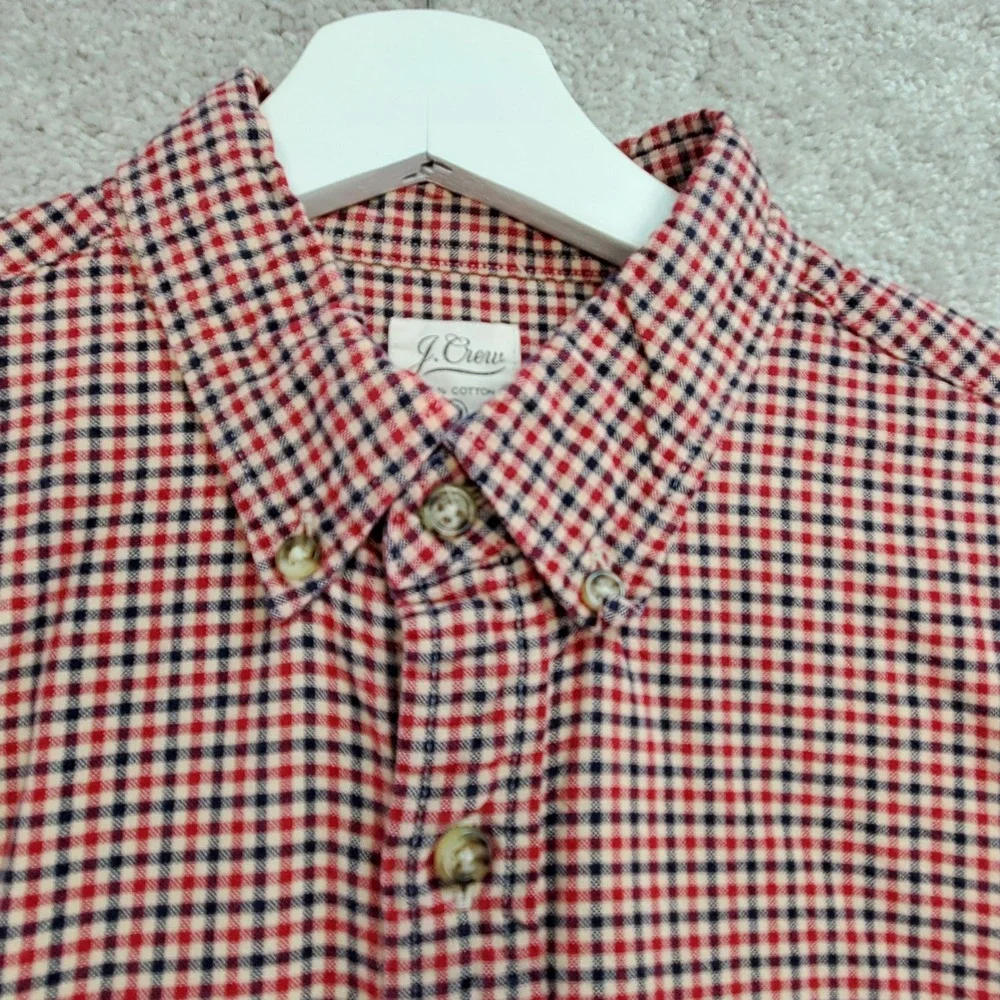 J Crew Slim Fit Button Down Shirt Mens Medium Gingham‎ Plaid Red Blue Preppy